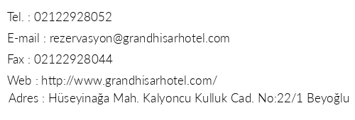 Grand Hisar Hotel telefon numaralar, faks, e-mail, posta adresi ve iletiim bilgileri